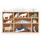 Wooden polar animals shelf set with penguin, polar bear, seal, walrus & iceberg blocks—Montessori-inspired décor & play.