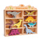 Wooden 8‑dinosaur shelf set for kids – colorful standing dinos for décor, play, and imaginative display on shelves or desks.