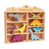 Wooden 8‑dinosaur shelf set for kids – colorful standing dinos for décor, play, and imaginative display on shelves or desks.