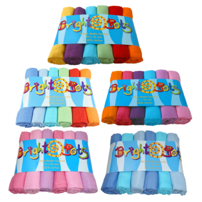 Bright Bots cotton cellular baby blanket, neatly rolled, breathable and lightweight for cozy infant comfort.