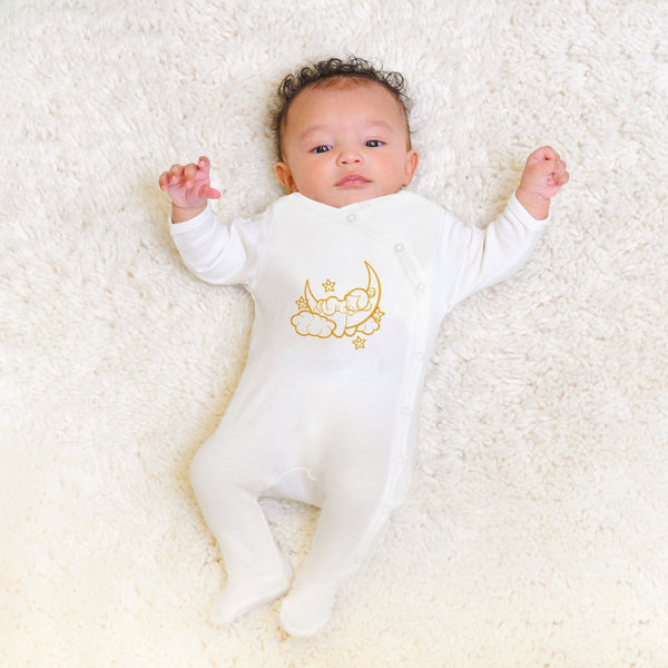 Soft cotton baby onesie in calming color, side snap closures for easy dressing, perfect for comfortable sleep.