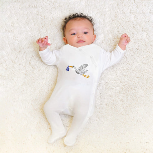 Stork-Embroidery Onesie- Side Snap