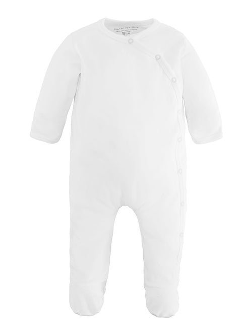 Unisex baby footie with side snaps, made from soft Prima Cotton