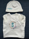 Personalized baby onesie and hat set with boho flower bouquet design, made from soft Prima Cotton