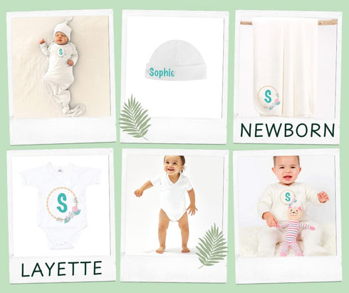 Boho flower bouquet newborn layette set made from soft Prima Cotton