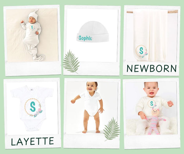 Boho flower bouquet newborn layette set made from soft Prima Cotton