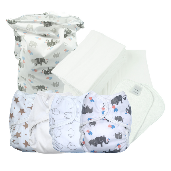 Newborn reusable nappy kit with prefolds – eco-friendly, absorbent cloth diapers ideal for part-time use