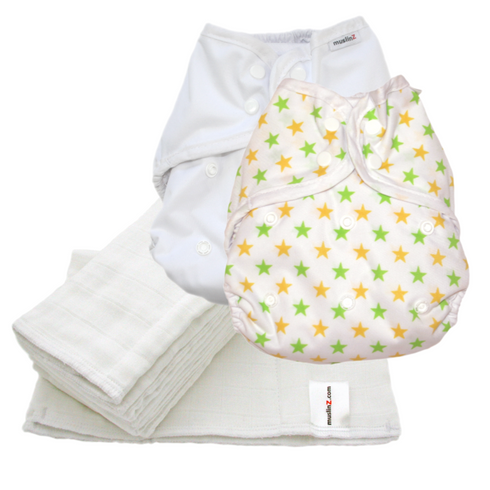 MuslinZ reusable cloth nappy set size 2 for 6M+ toddlers – eco-friendly, absorbent, washable potty training solution