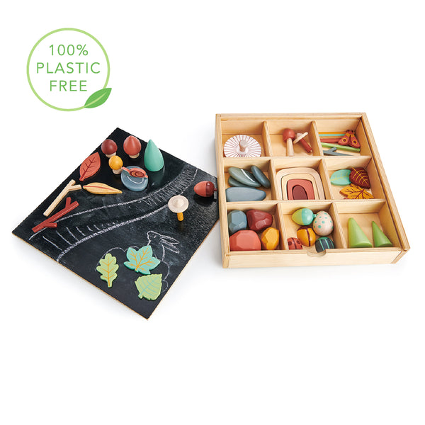 Tender Leaf ‘My Forest Floor’ wooden play tray with chalkboard lid, sand‑ready box and woodland loose parts for ages 3+