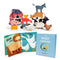 Wooden stacking farmyard play set with barn bag plus companion farm storybook, promoting balance skills and imaginative play.