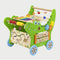 Wooden crocodile baby activity walker with blocks – toddler push toy for early walking, motor skills, and sensory play.