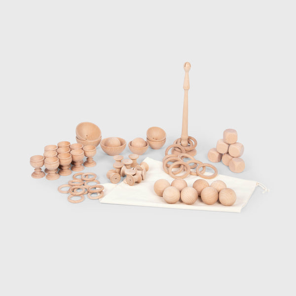 Tickit Heuristic Play Starter Set PK63 – 63 FSC® beechwood shapes with cotton bag & guide for open‑ended toddler sensory play