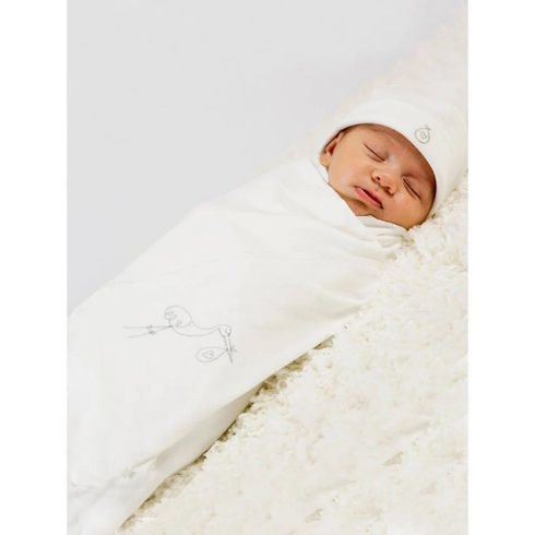 Swaddle blanket with stork embroidery, made from soft Prima Cotton