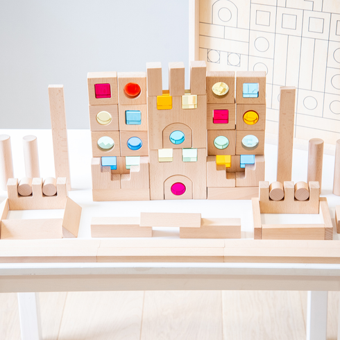 Wooden Building Gem Blocks - Pk82 + tray