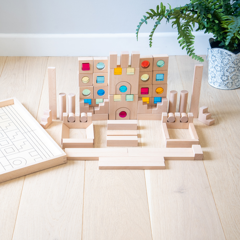 Wooden Building Gem Blocks - Pk82 + tray