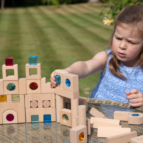 Wooden Building Gem Blocks - Pk82 + tray
