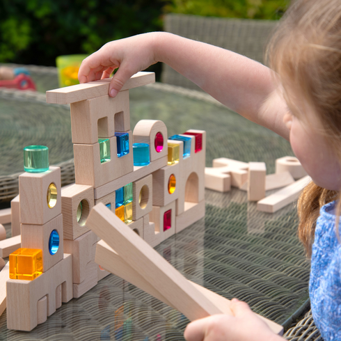 Wooden Building Gem Blocks - Pk82 + tray