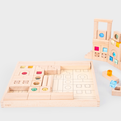 Wooden Building Gem Blocks - Pk82 + tray